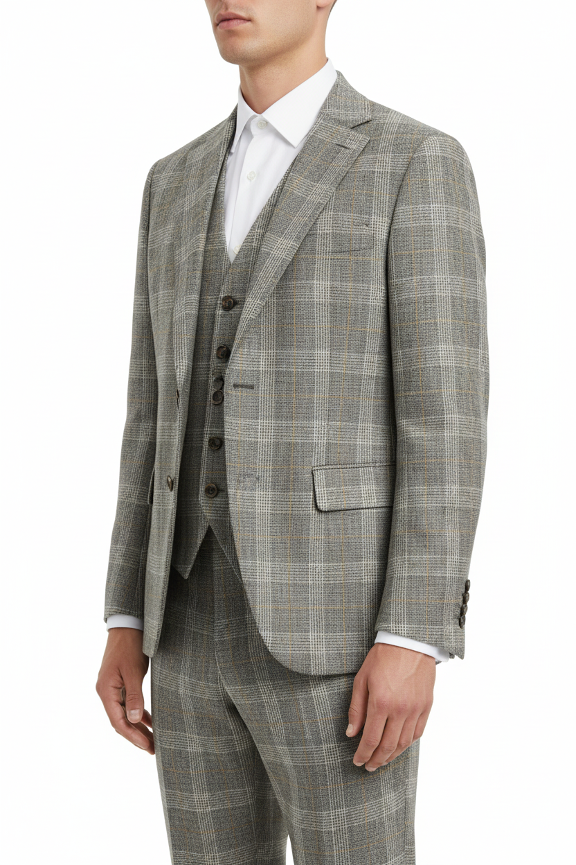 The Grigio Geruit Driedelig Pak Beige