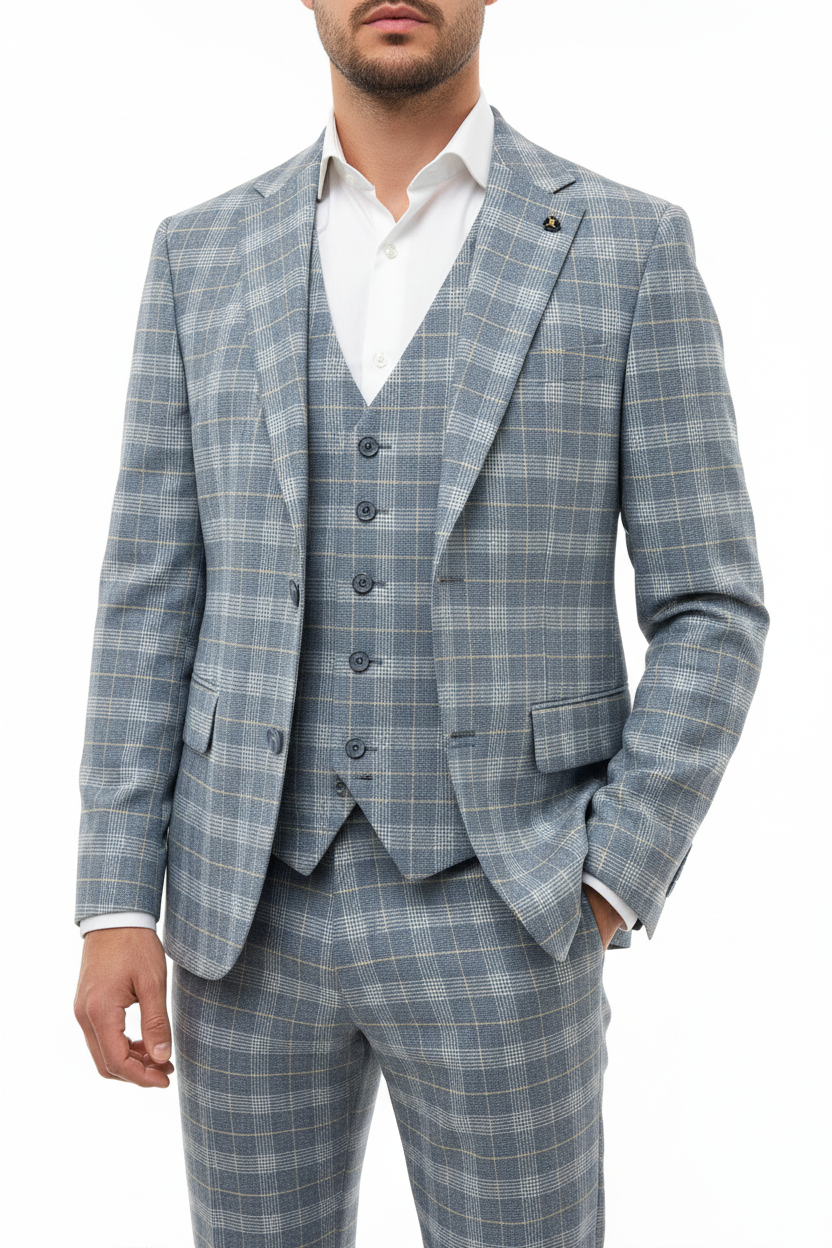 The Grigio Geruit Driedelig Pak Licht Blauw