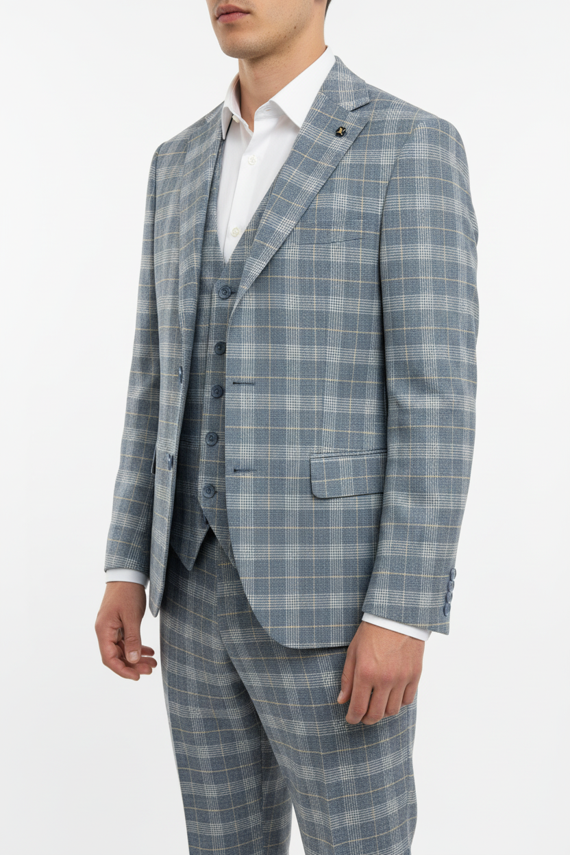 The Grigio Geruit Driedelig Pak Licht Blauw