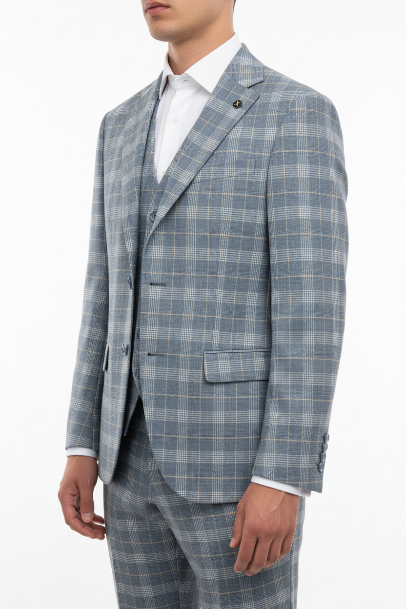 The Grigio Geruit Driedelig Pak Licht Blauw