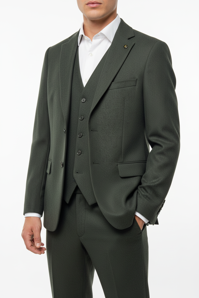 Marcello Driedelig Pak olijfgroen