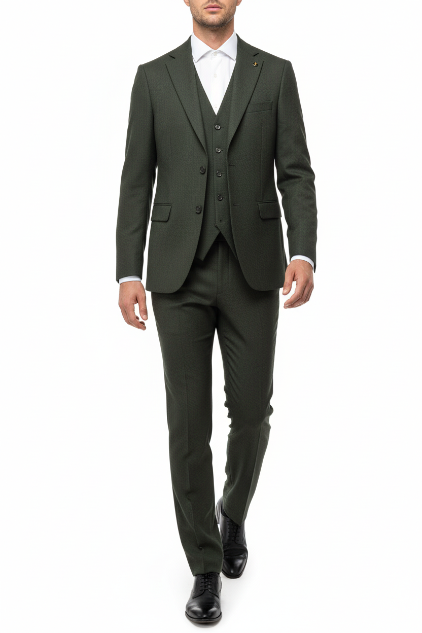 Marcello Driedelig Pak olijfgroen