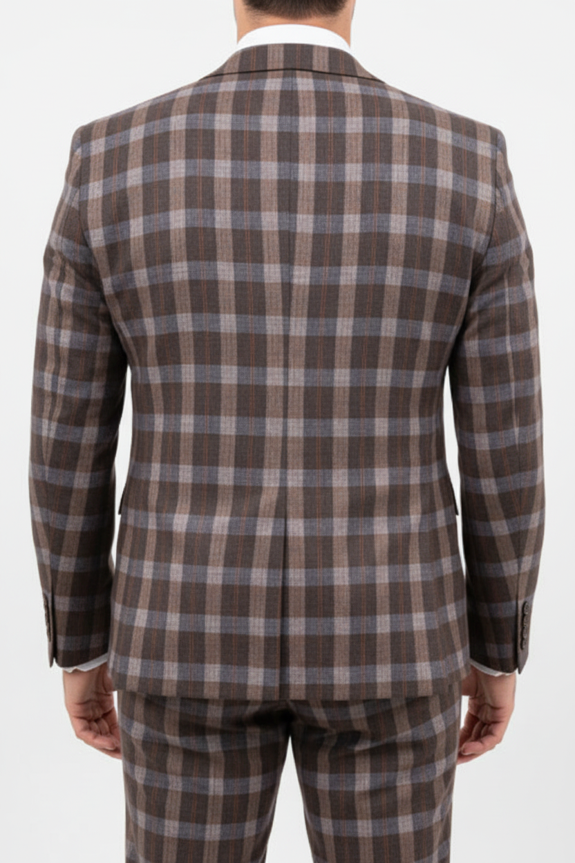 The Florence Three-piece Check Suit Brown