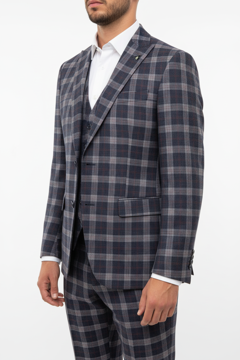 The Florence Three-piece Check Suit Navy