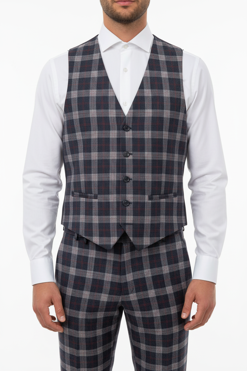 The Florence Three-piece Check Suit Navy