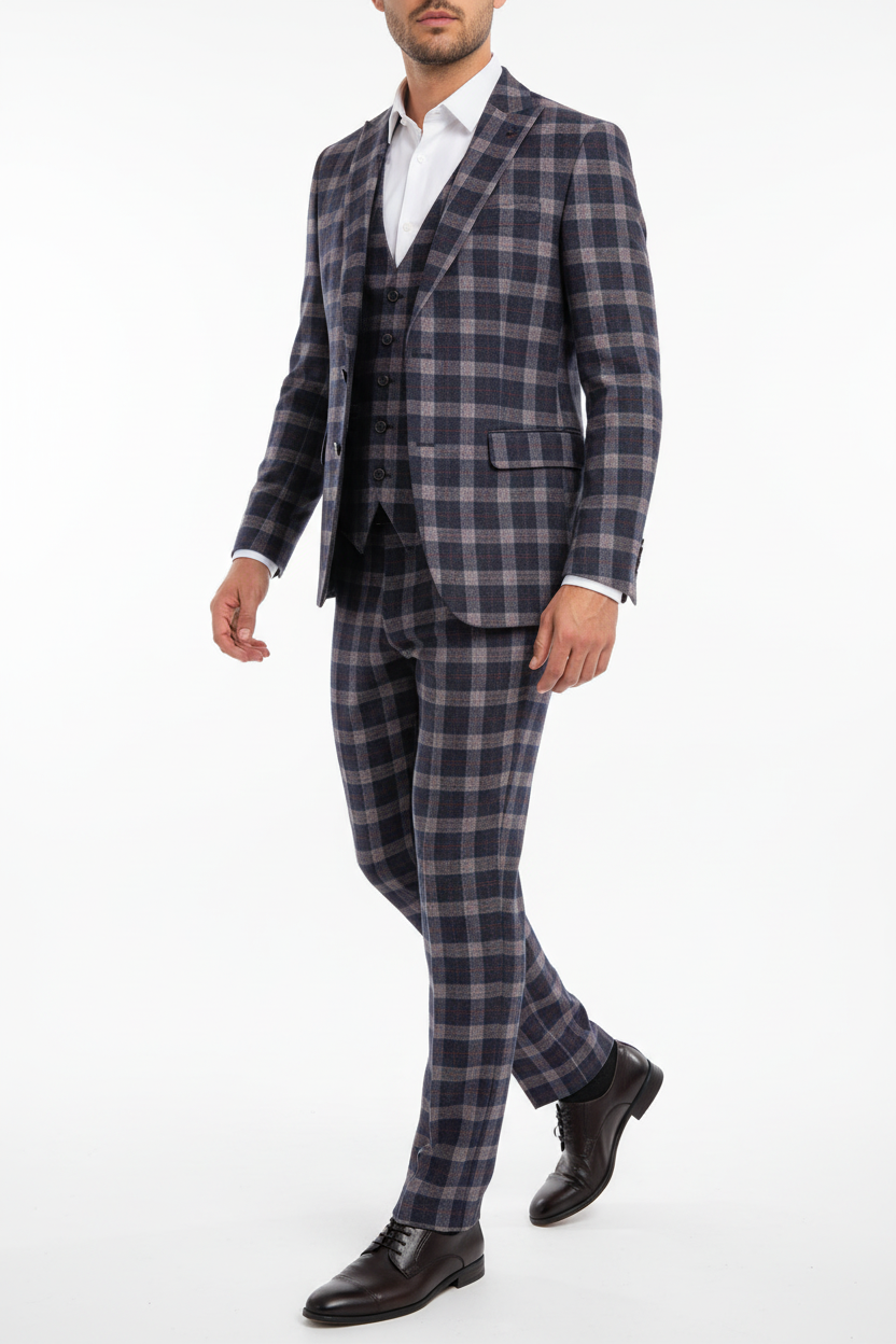 The Florence Driedelig Ruit Pak Navy