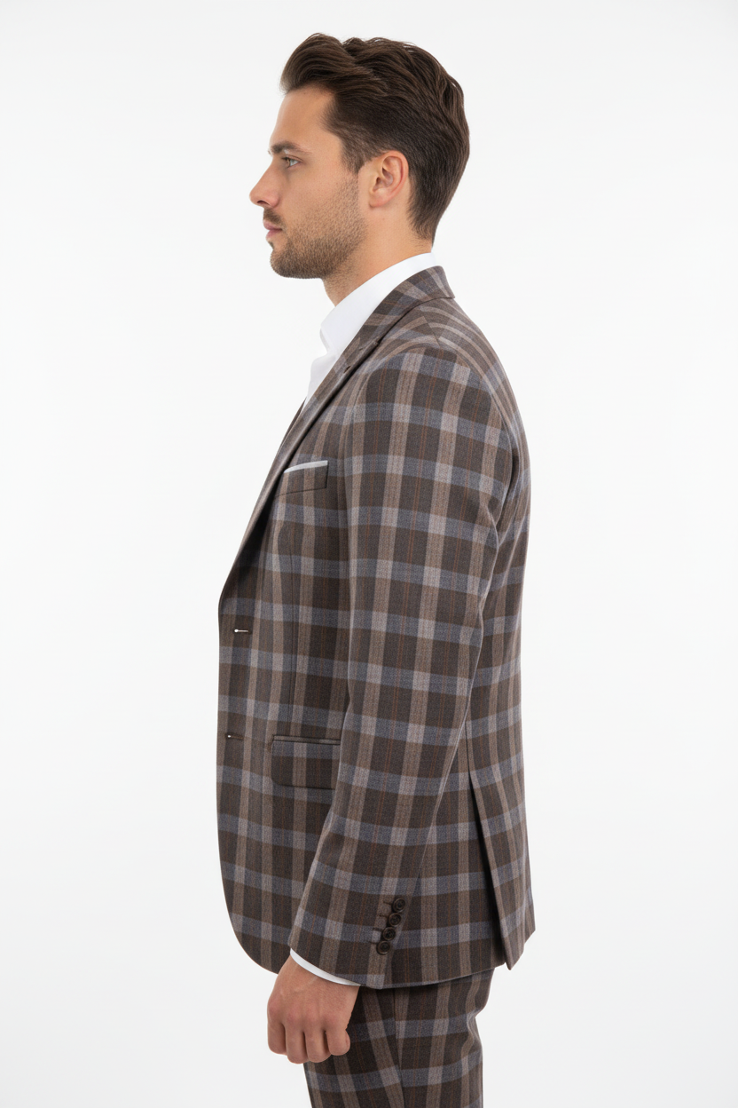 The Florence Three-piece Check Suit Brown