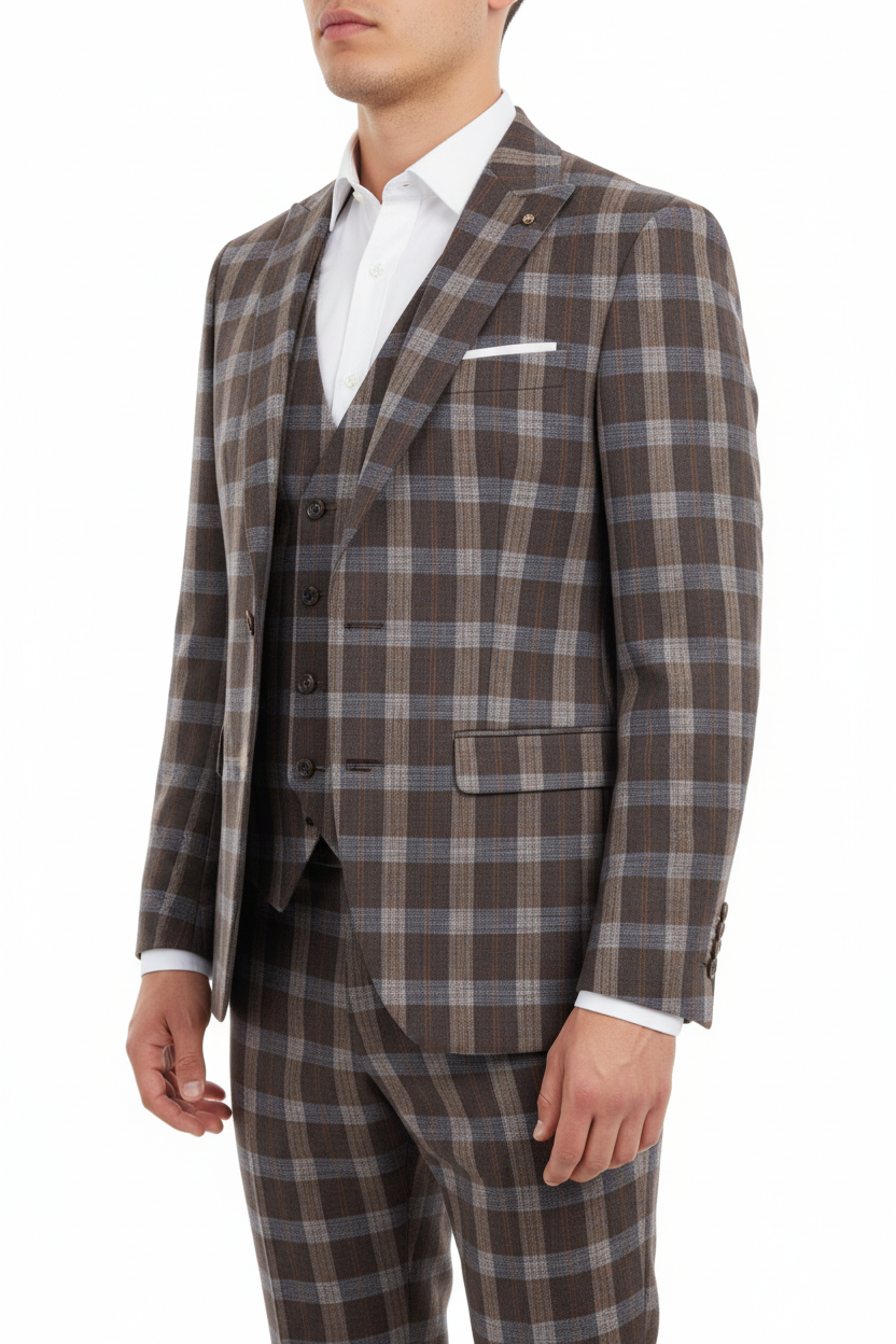 The Florence Three-piece Check Suit Brown
