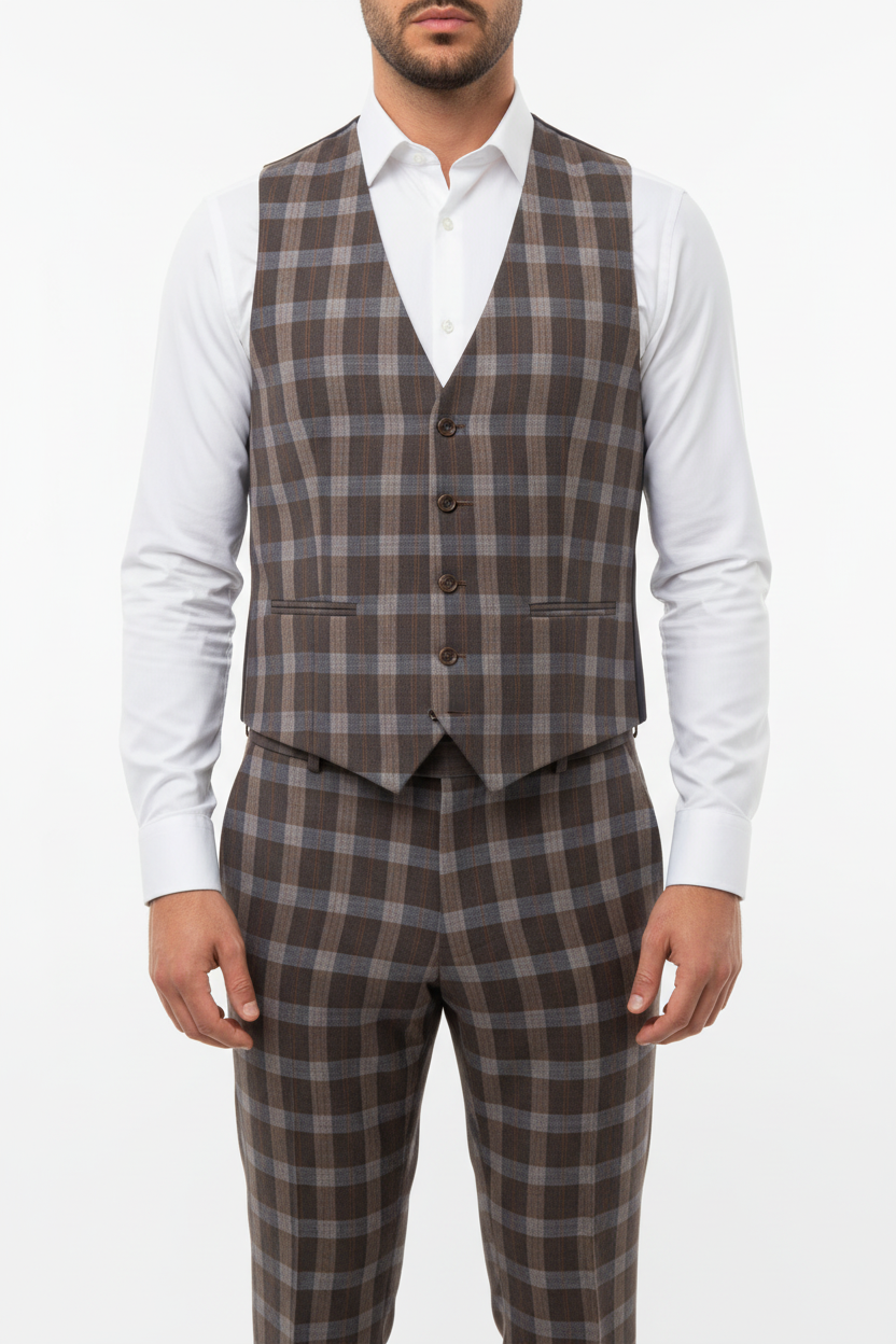The Florence Three-piece Check Suit Brown