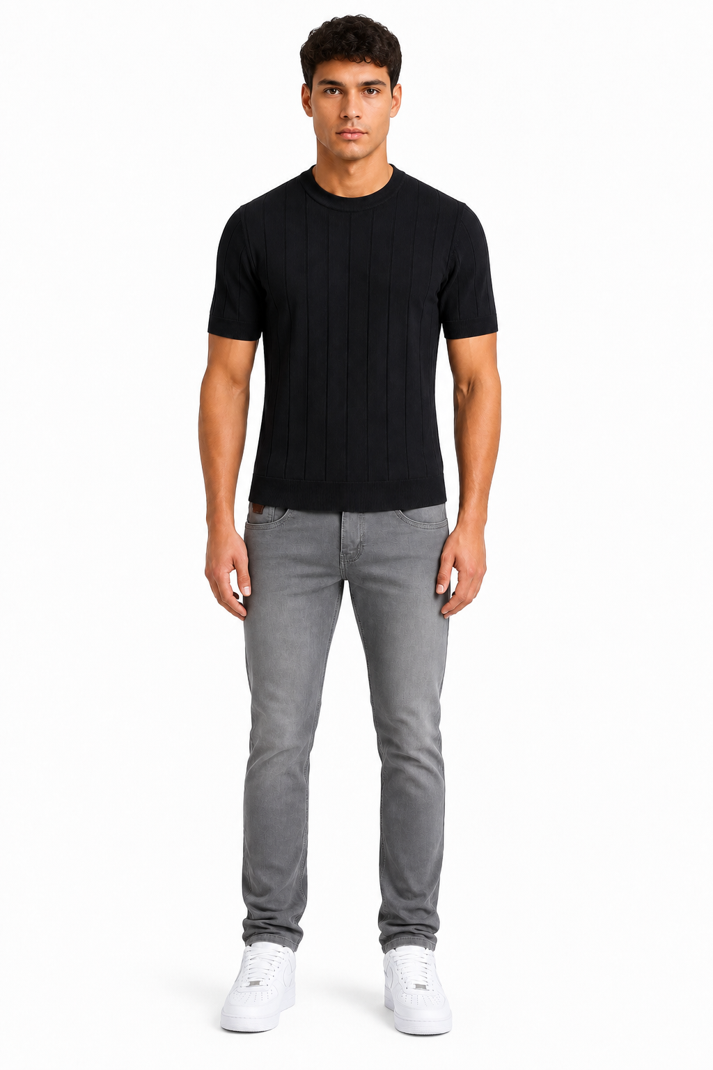 Capri set Jeans & Tshirt | Zwart & Grijs