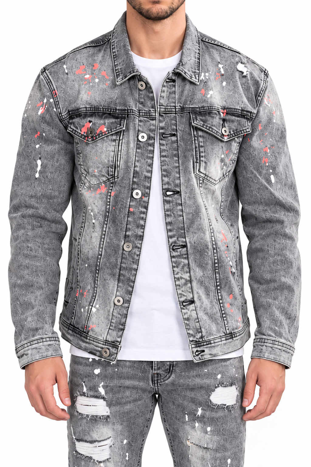 Denim Splashed Jacket Grijs