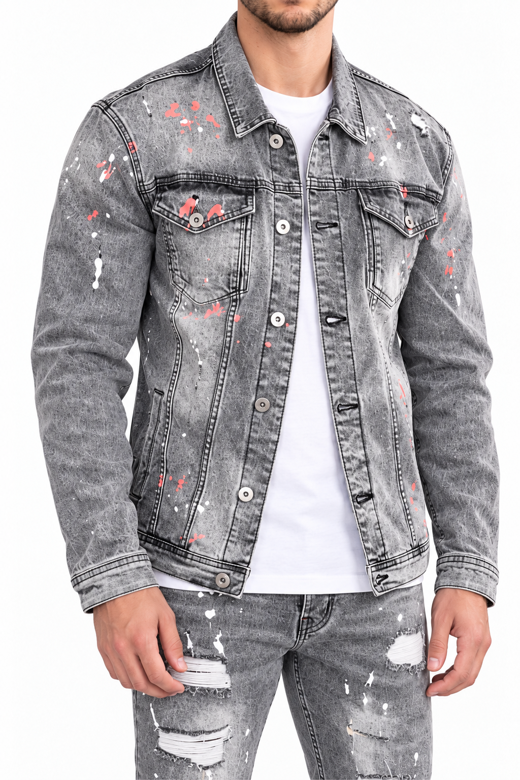 Denim Splashed Jacket Grijs