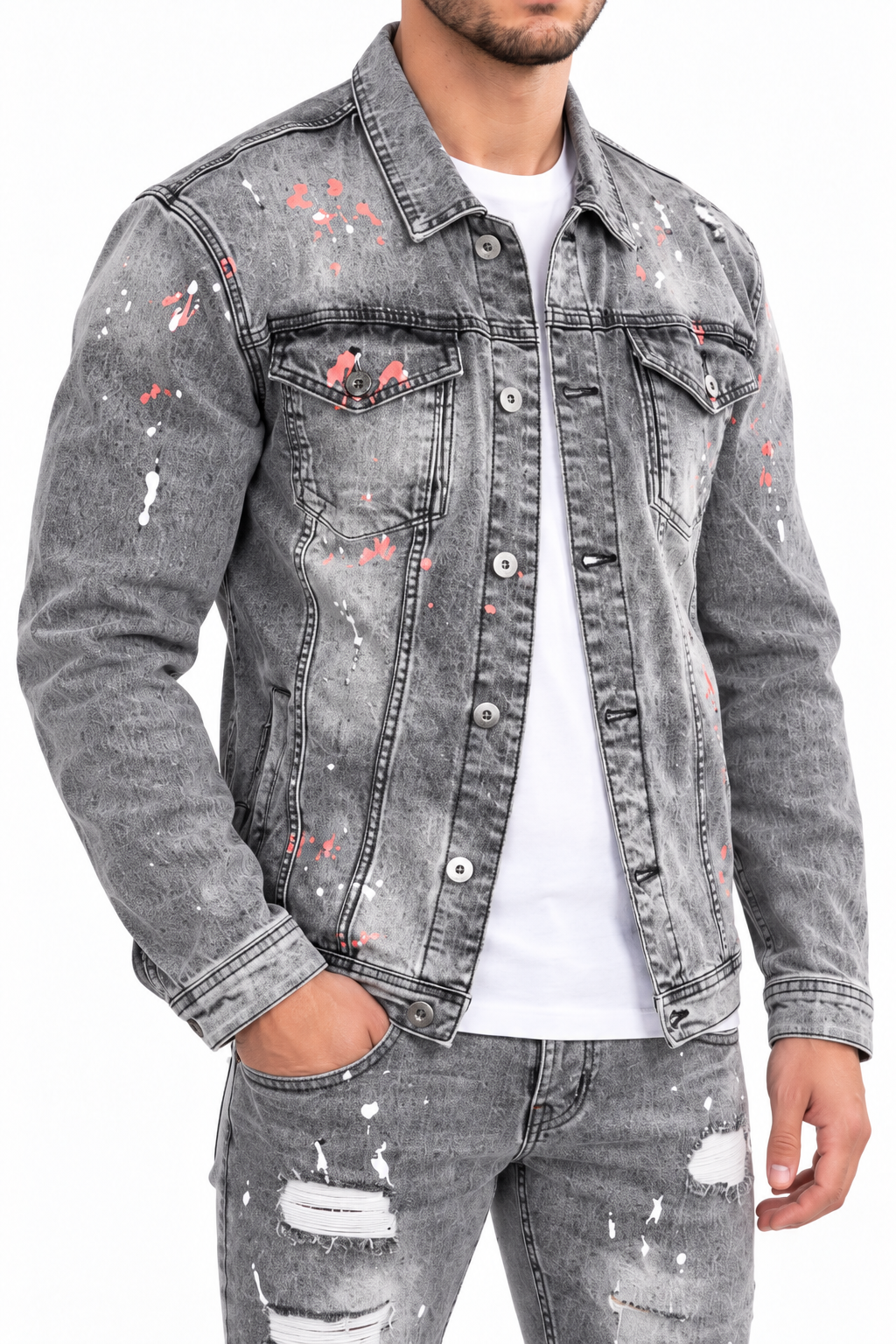 Denim Splashed Jacket Grijs