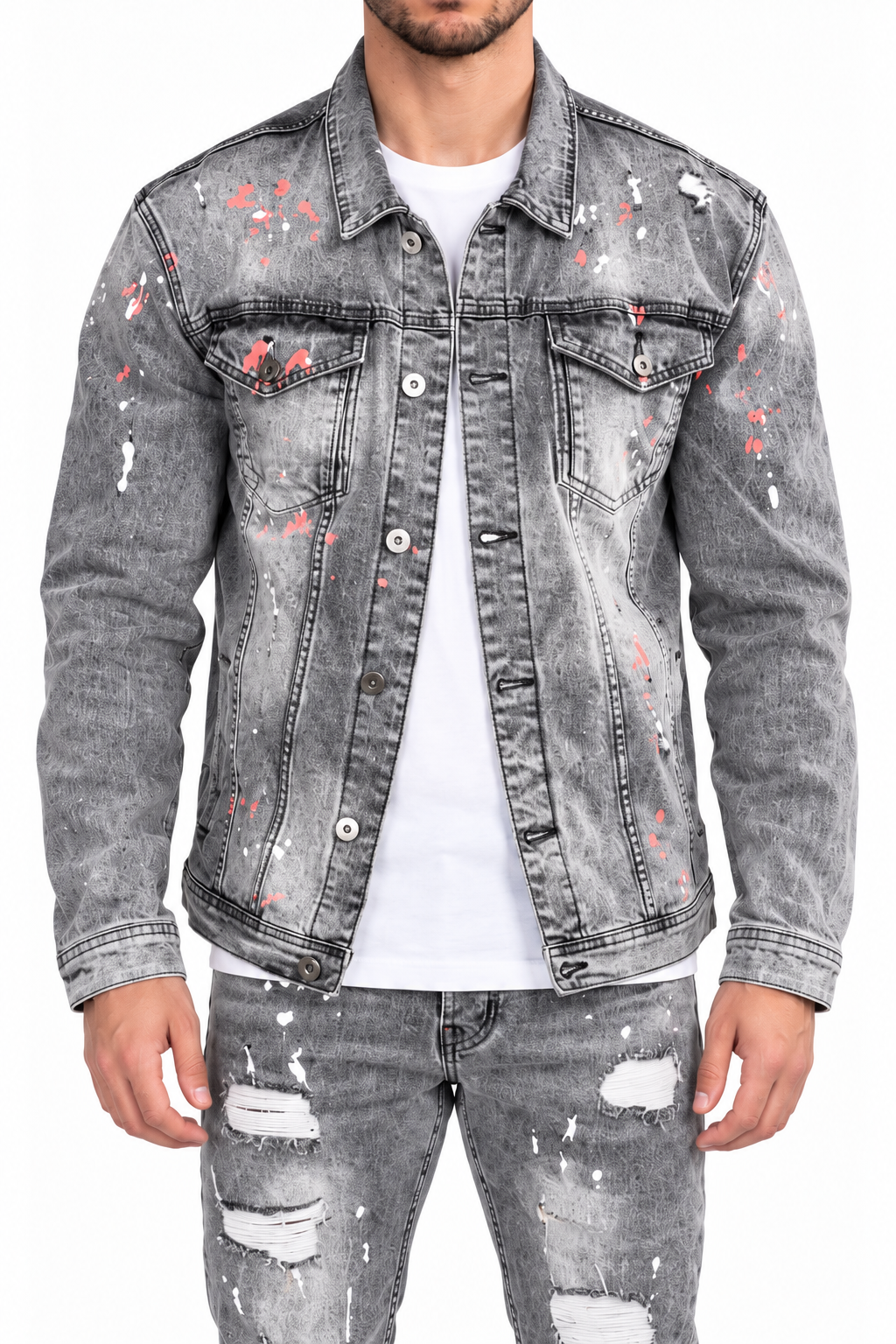 Giacca in denim schizzato Grigio