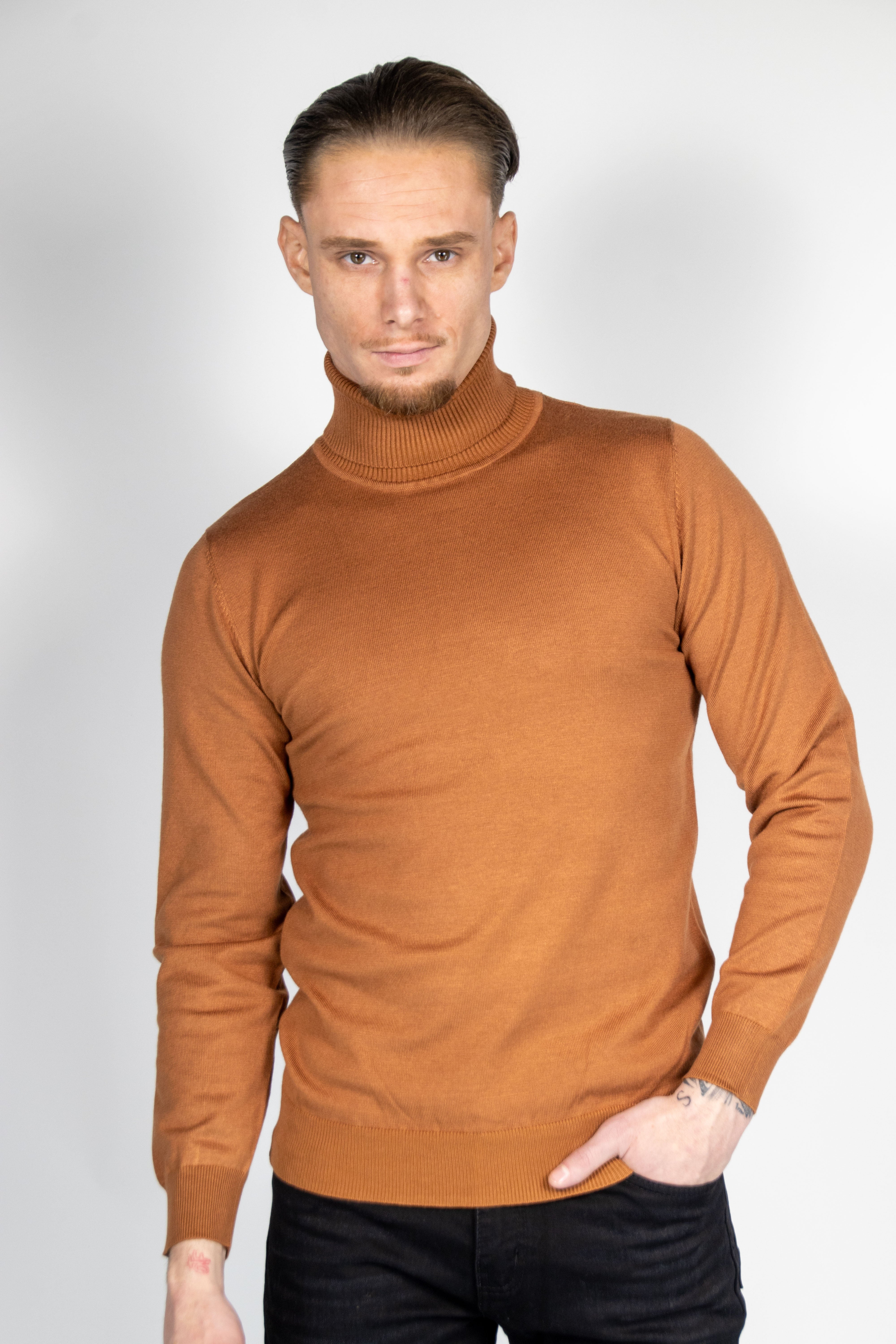 Hommes à col roulé bruns