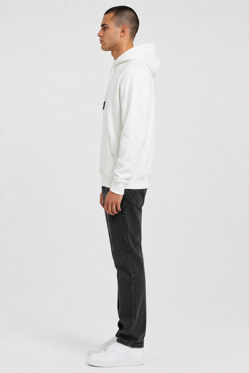 Daily Set Hoodie Arya Wit + Capo Jeans Antraciet - Side profile links