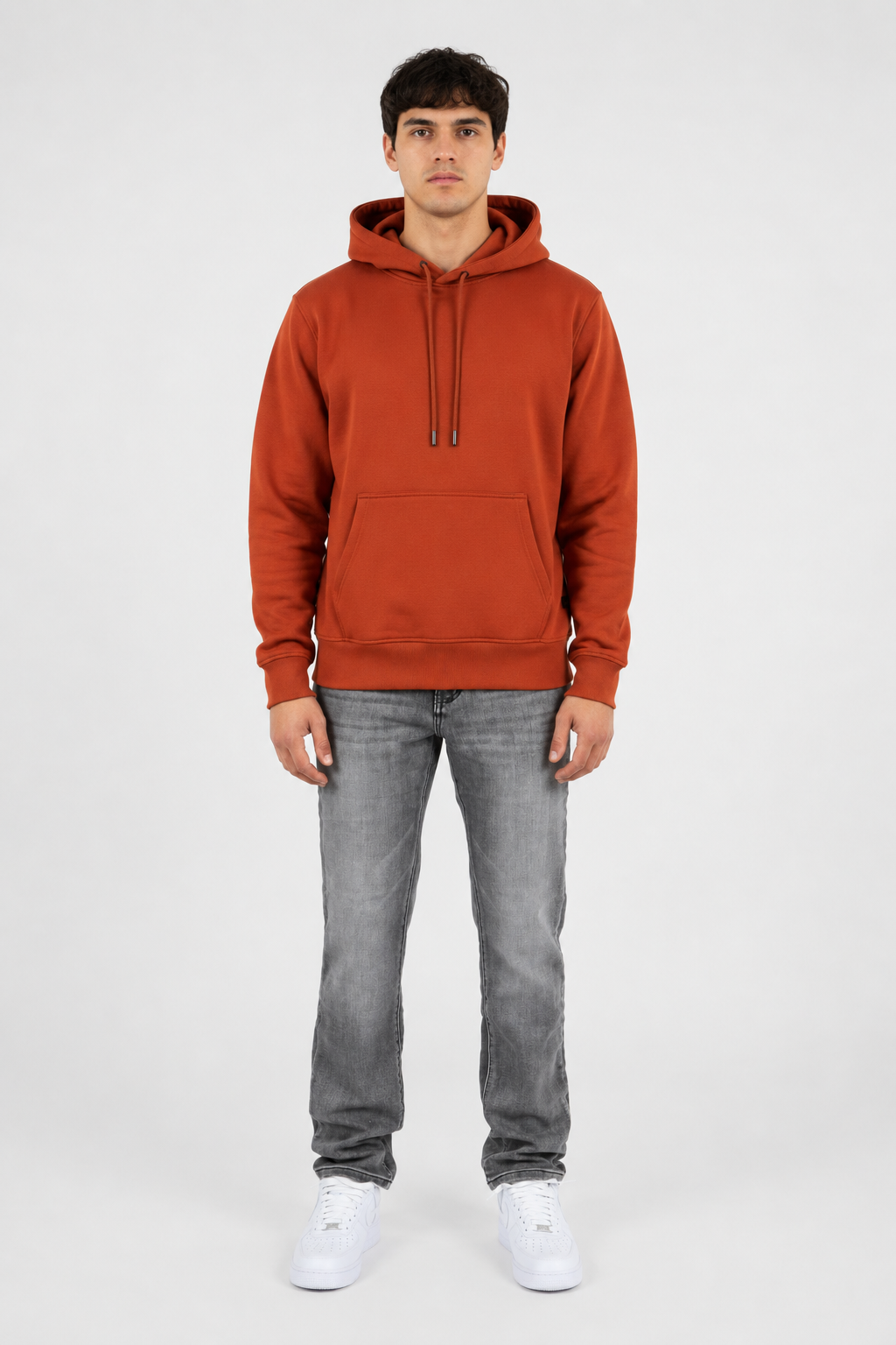 Daily Set Hoodie Arya Burnt Orange + Valenci Loose Fit Jeans Grijs - Front view