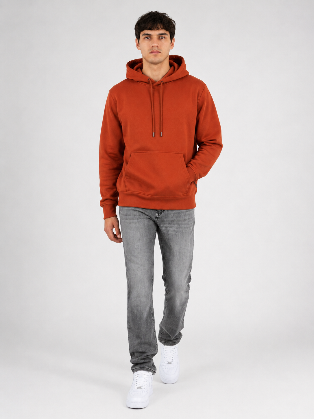 Daily Set Hoodie Arya Burnt Orange + Valenci Loose Fit Jeans Grijs - Side profile
