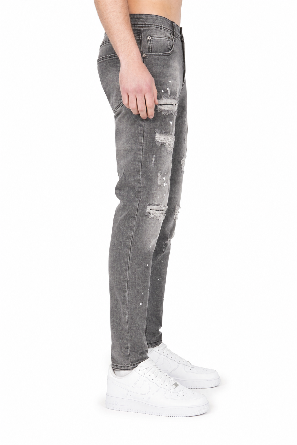 Jeans in denim schizzato Antracite