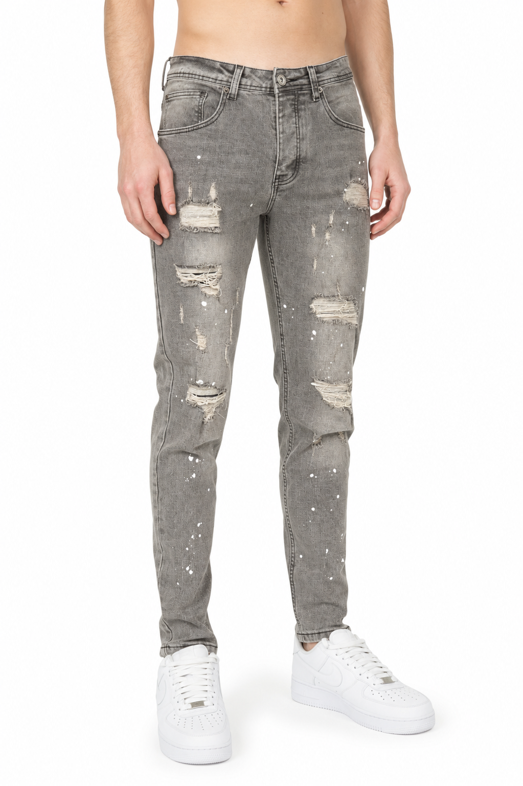 Jeans in denim schizzato Grigio
