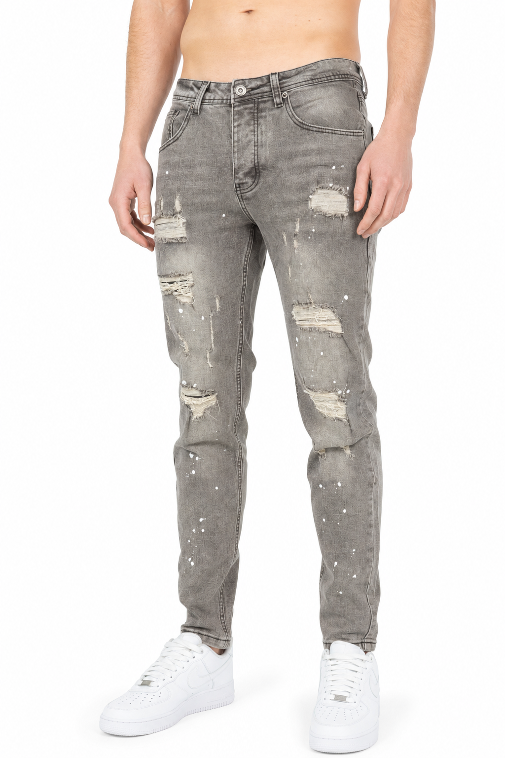 Jeans in denim schizzato Grigio