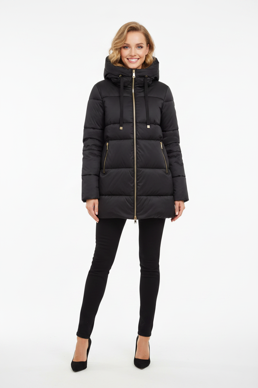 Lucia Winterjas Dames | Glanzende Puffer | Zwart