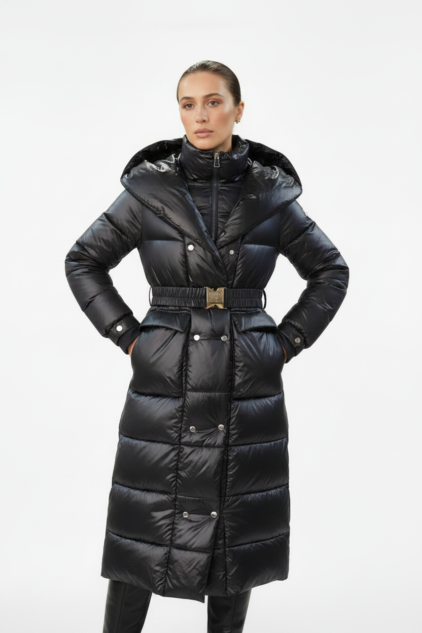 Milena Winterjas Dames | Glanzend Zwart
