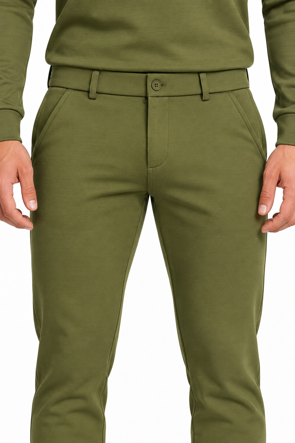 Army-green heren trui met polo-kraag, halfzip en lange mouwen