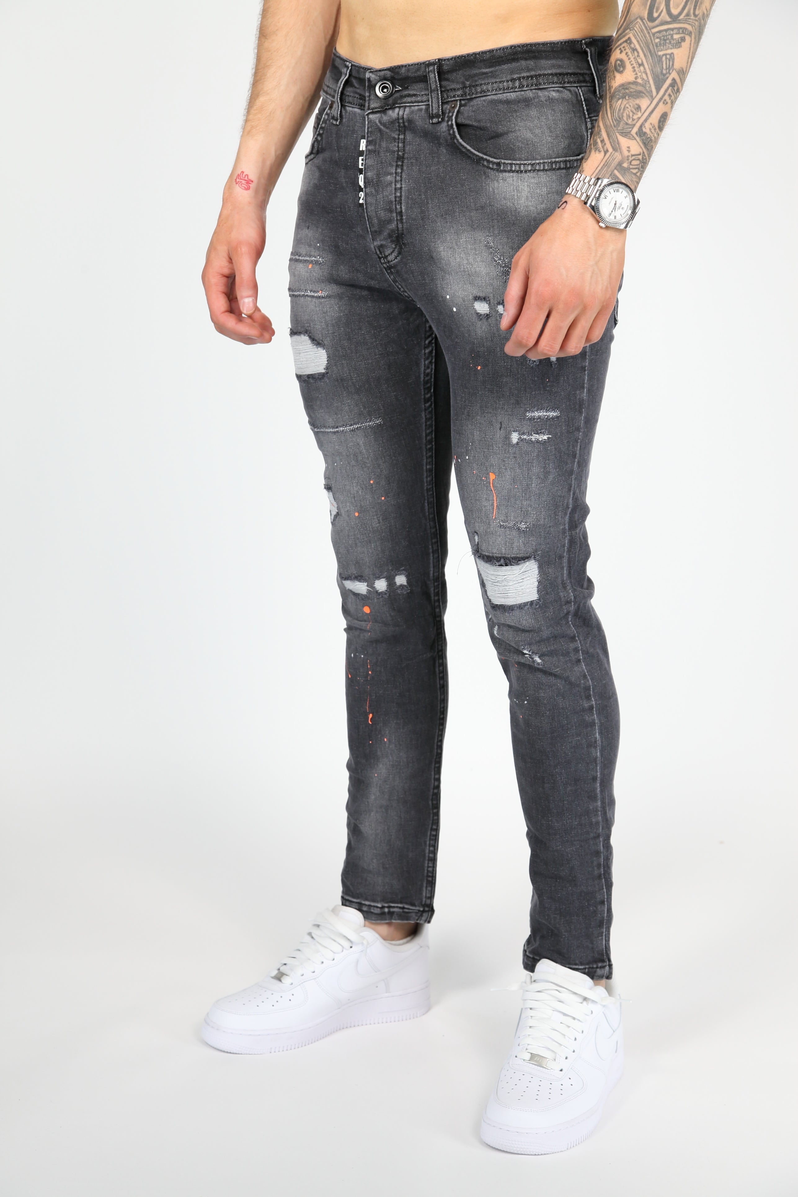 The painted rebel skinny jeans gray