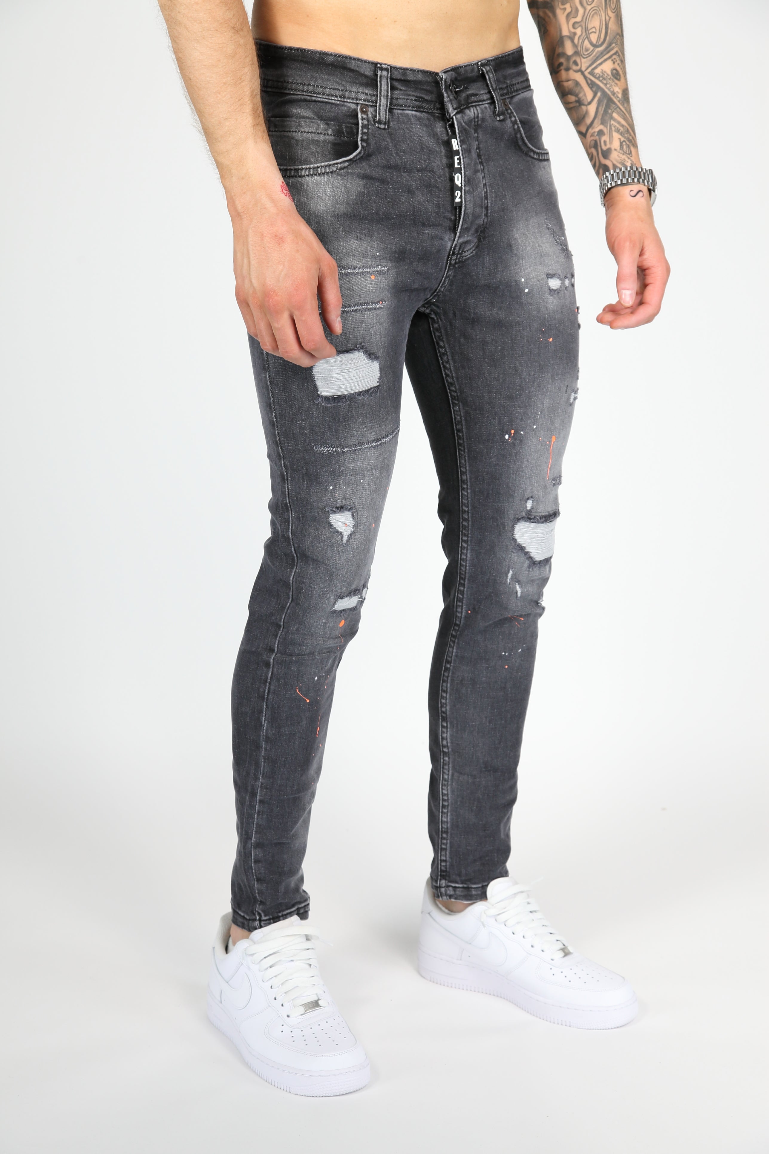 The painted rebel skinny jeans gray