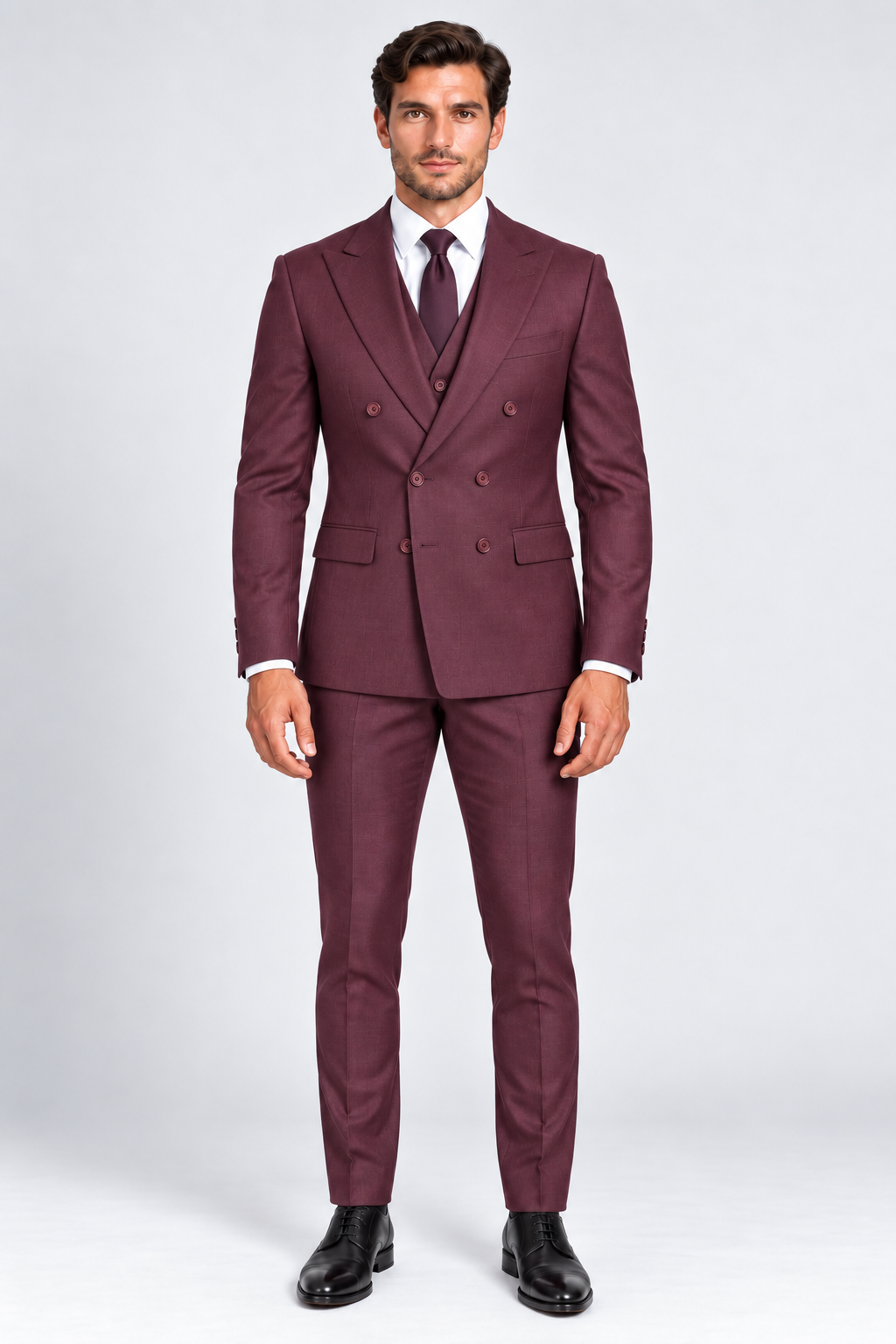 Romano Double Breasted Suit Burgundy