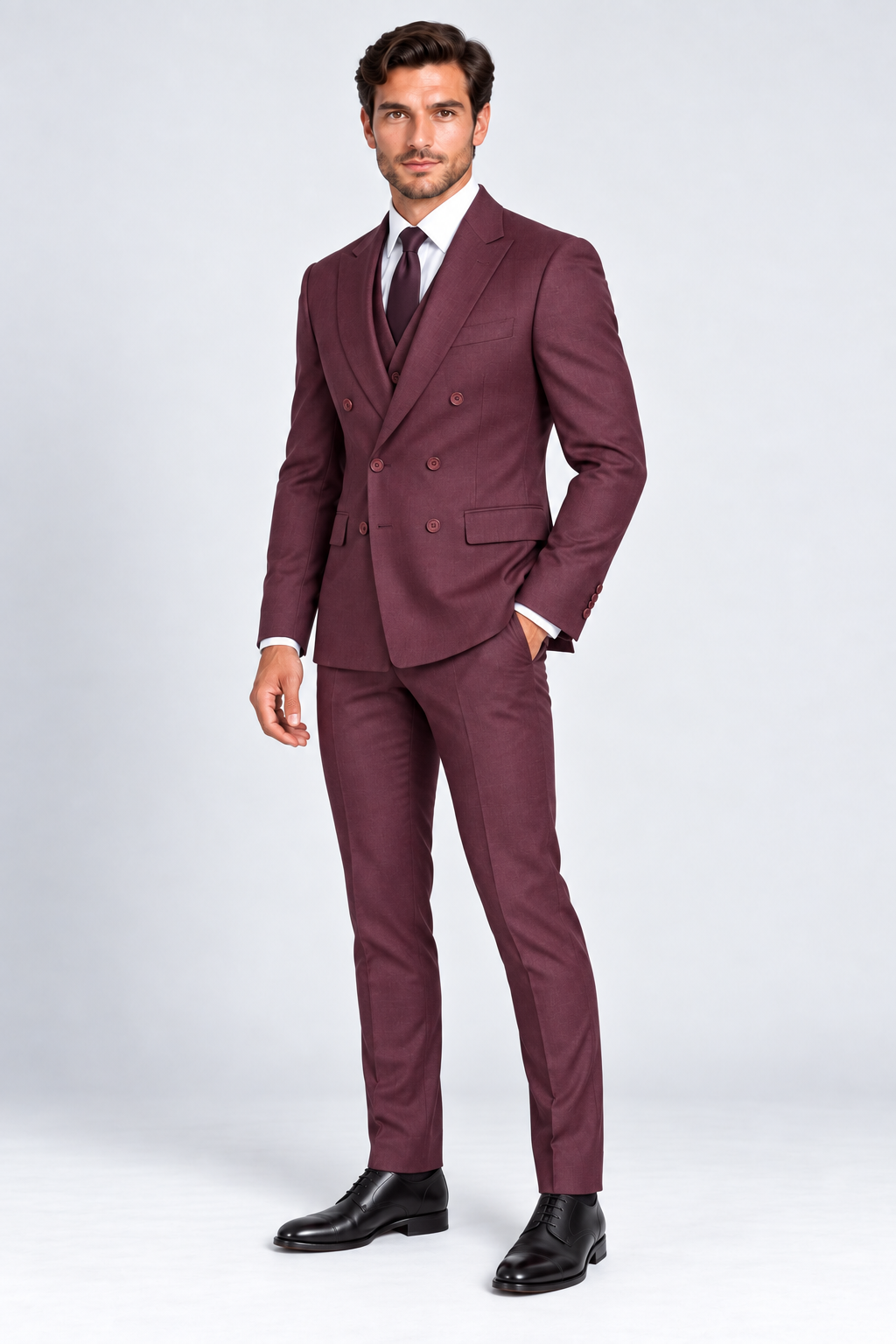 Romano Double Breasted Suit Burgundy