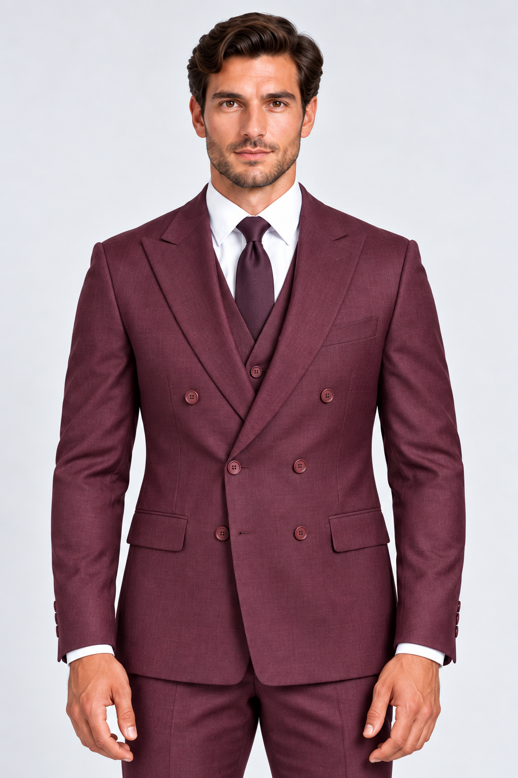 Romano Double Breasted Suit Burgundy