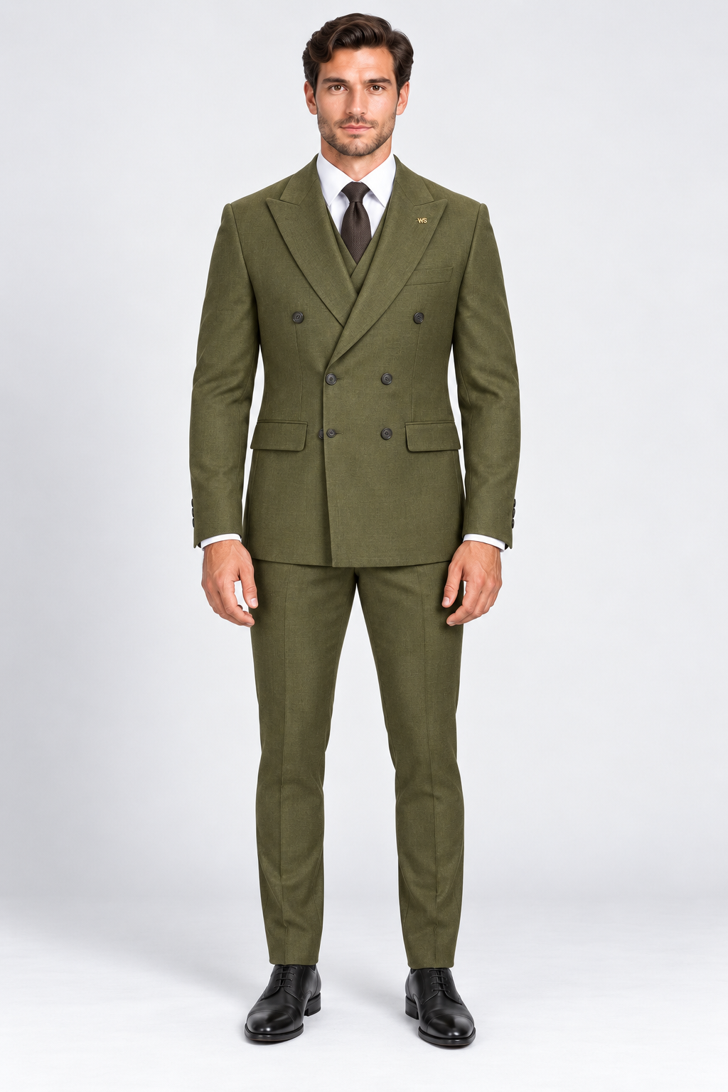 Romano Double Breasted Suit Olive Green