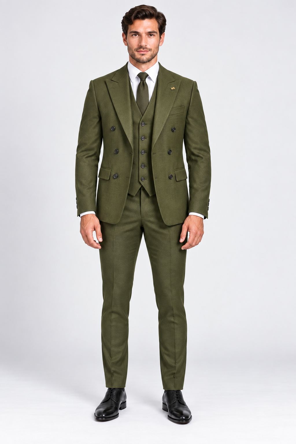 Romano Double Breasted Suit Olive Green