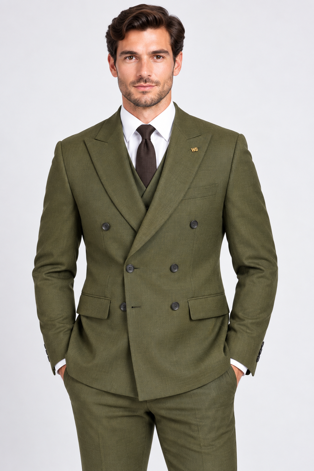 Romano Double Breasted Suit Olive Green
