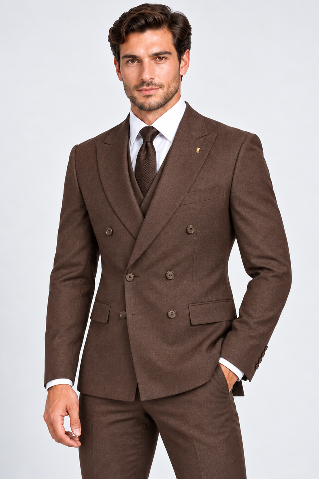Romano Double Breasted Suit Bruin