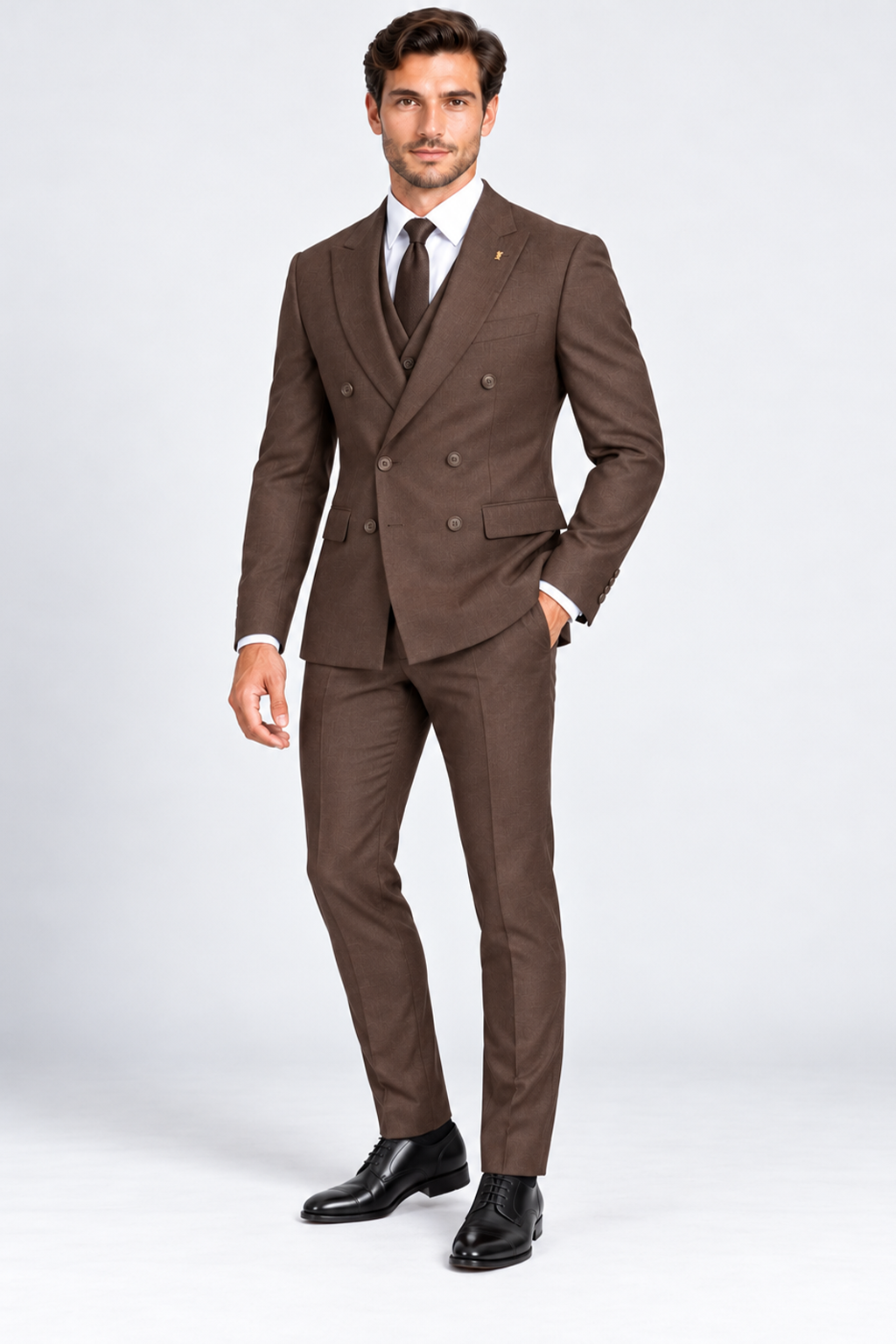 Romano Double Breasted Suit Bruin