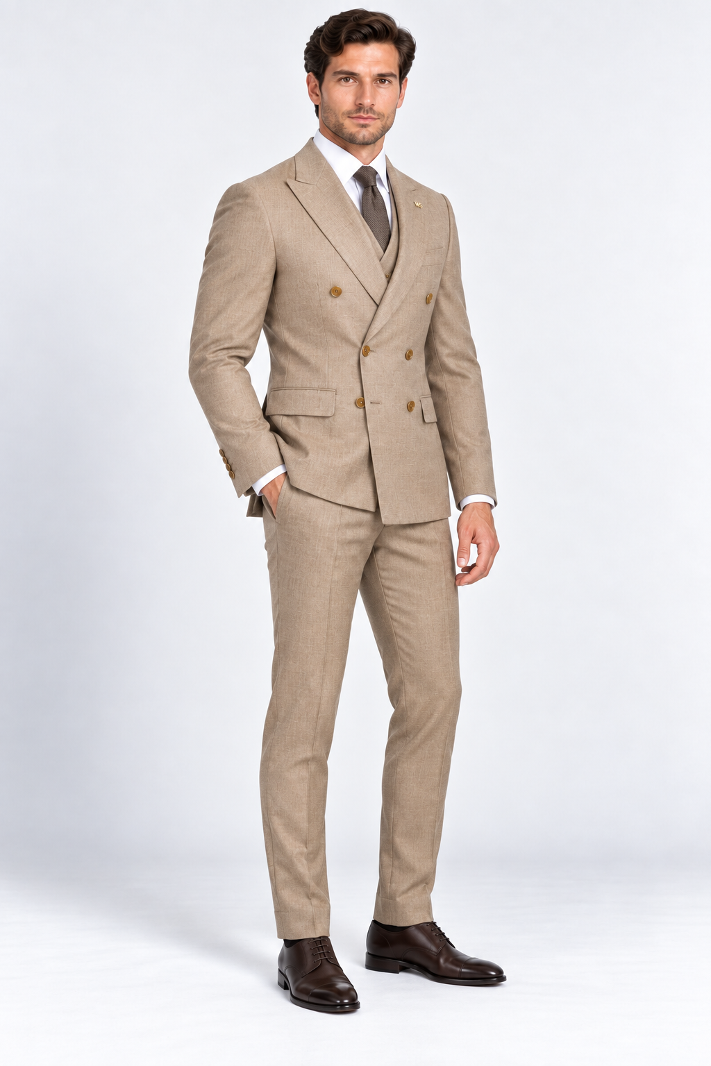 Romano Double Breasted Suit Taupe