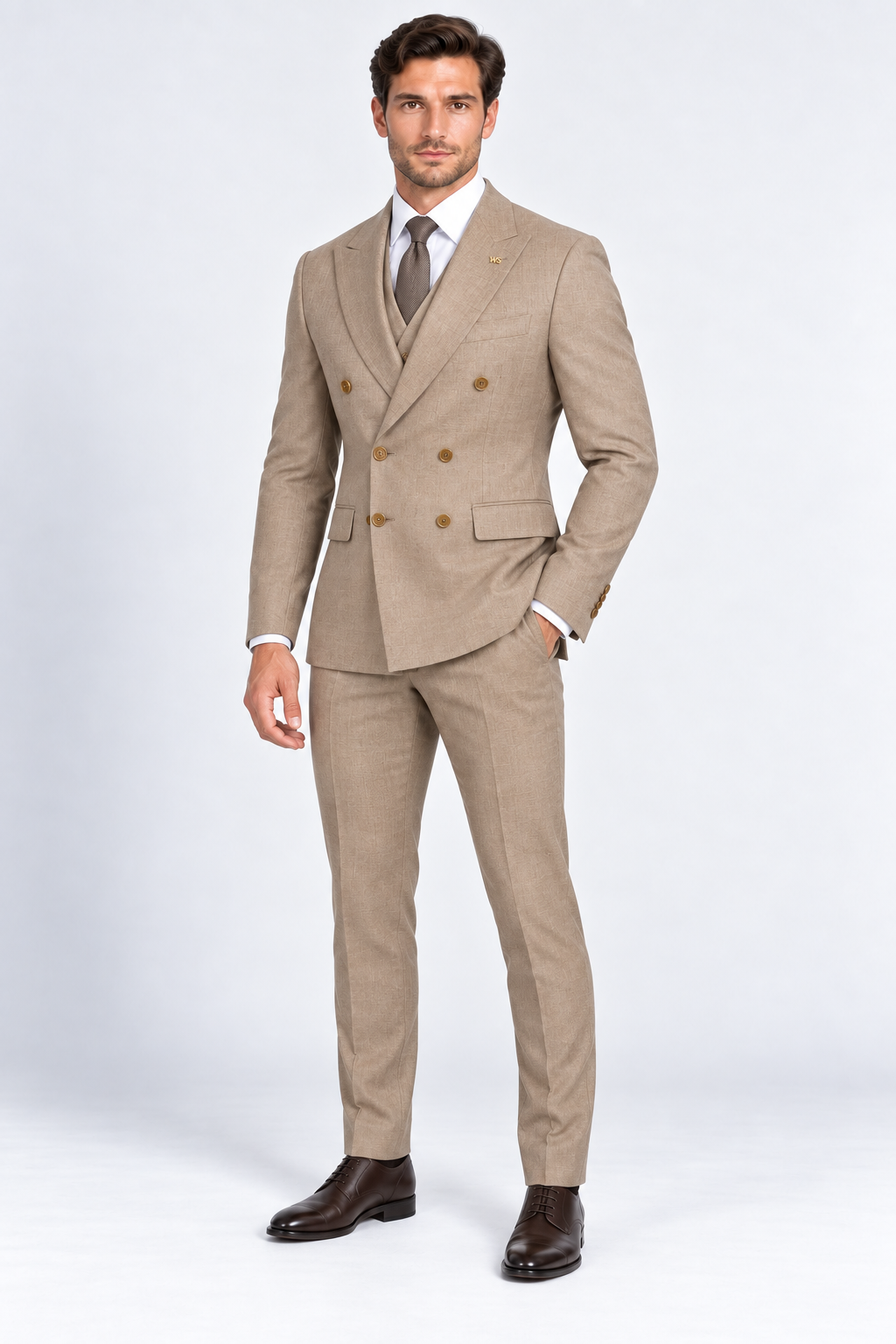 Romano Double Breasted Suit Taupe