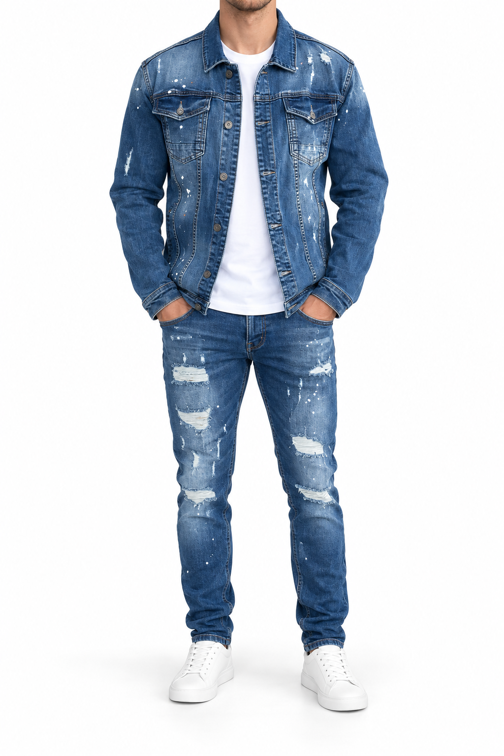 Denim Splashed Set Blauw