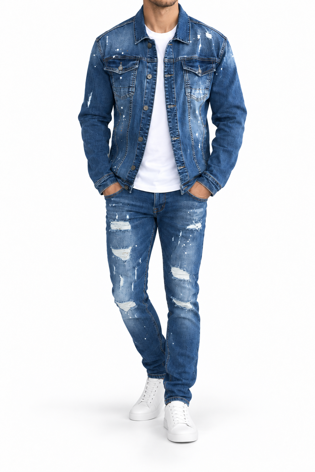 Denim Splashed Set Blauw