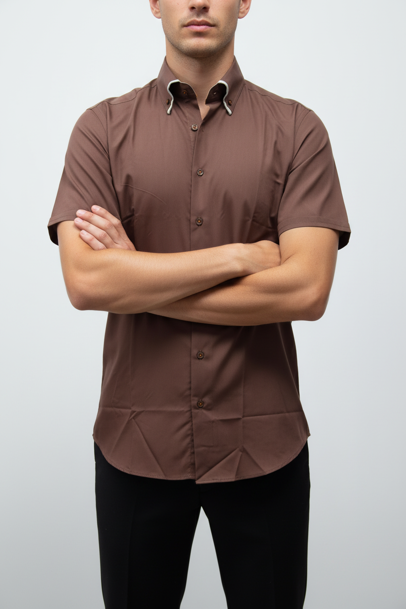 Kortmouw Overhemd Bruin