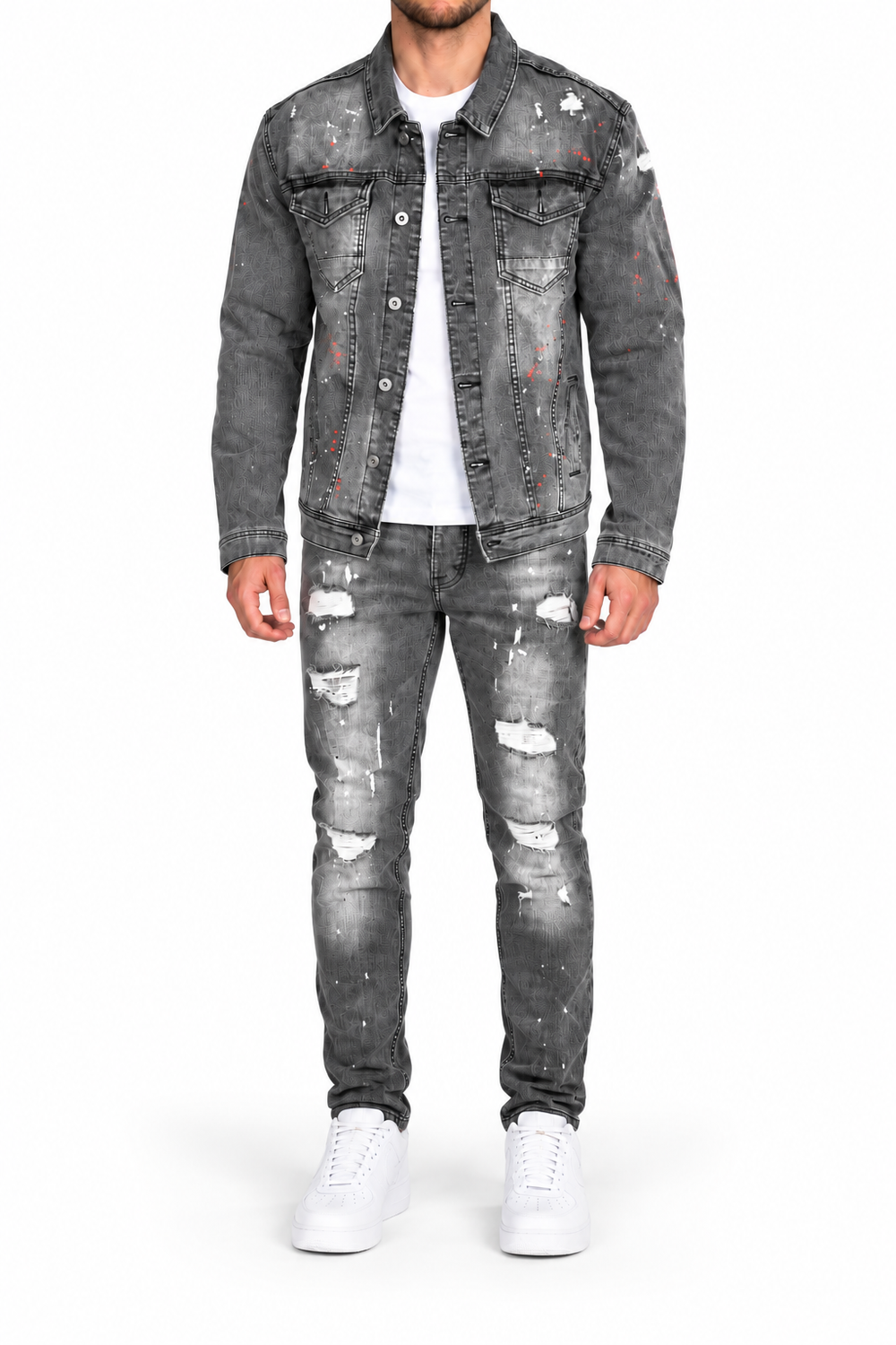 Denim Splashed Set Antraciet