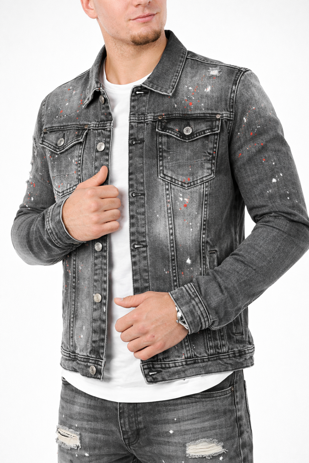 Denim Splashed Jacket Antraciet