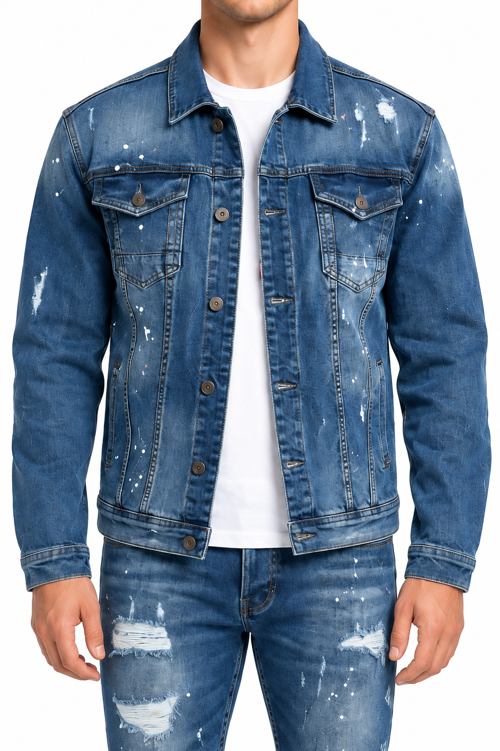 Denim Splashed Jacket Blauw