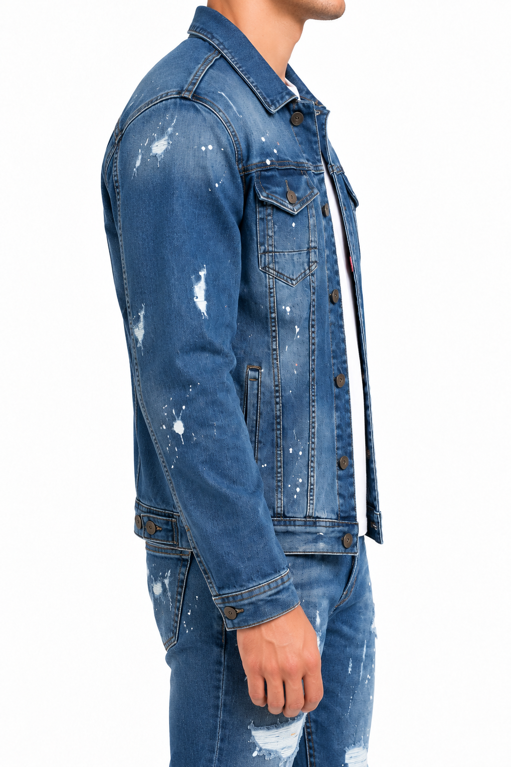 Denim Splashed Jacket Blauw