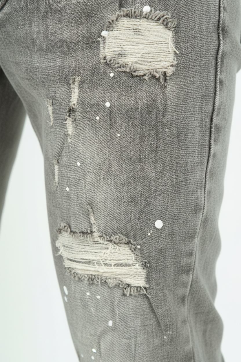 Jean éclaboussé en denim gris