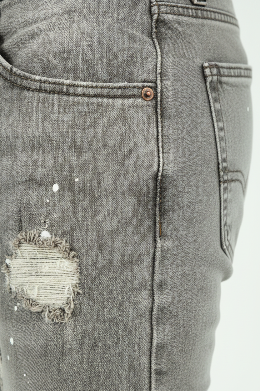 Jean éclaboussé en denim gris