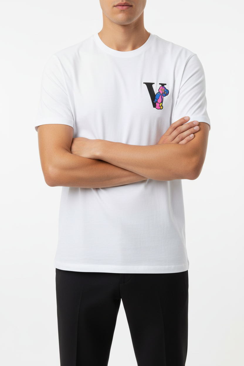 Camiseta V-Bear Gráfica Blanca
